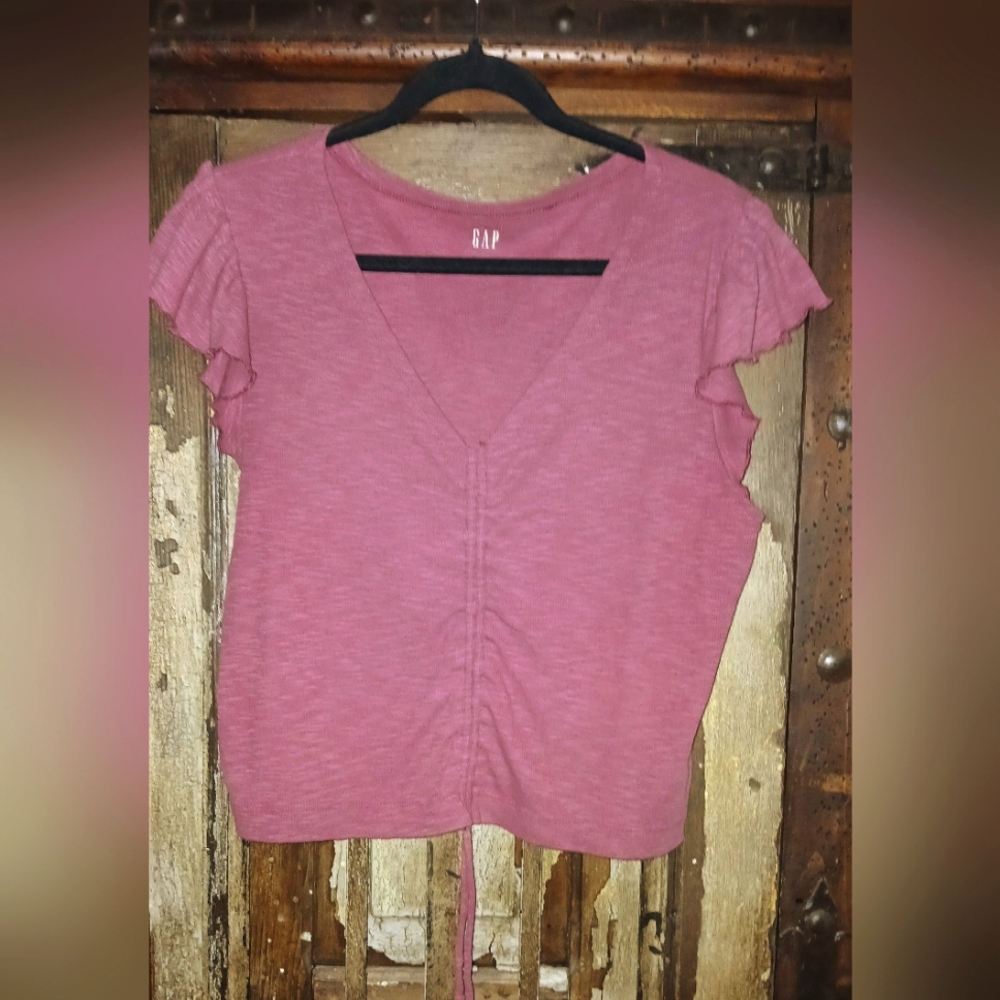 GAP L  Ruched V-Neck blush Blouse -